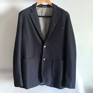 Eleventy Platinum Navy Textured Ribbed Blazer Linen Blend Mens XL Unstructured